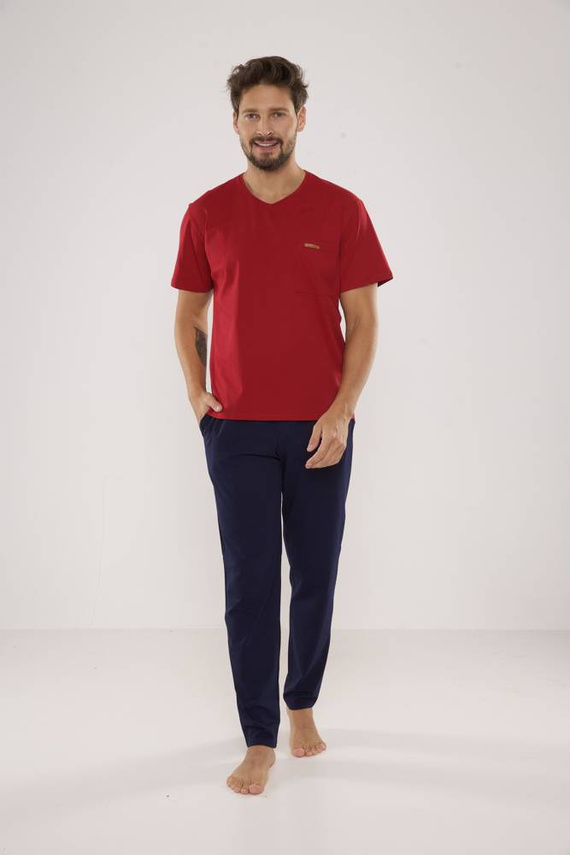 624 Kevin Forex Herren Schlafanzug - kastanienbraun - marineblau