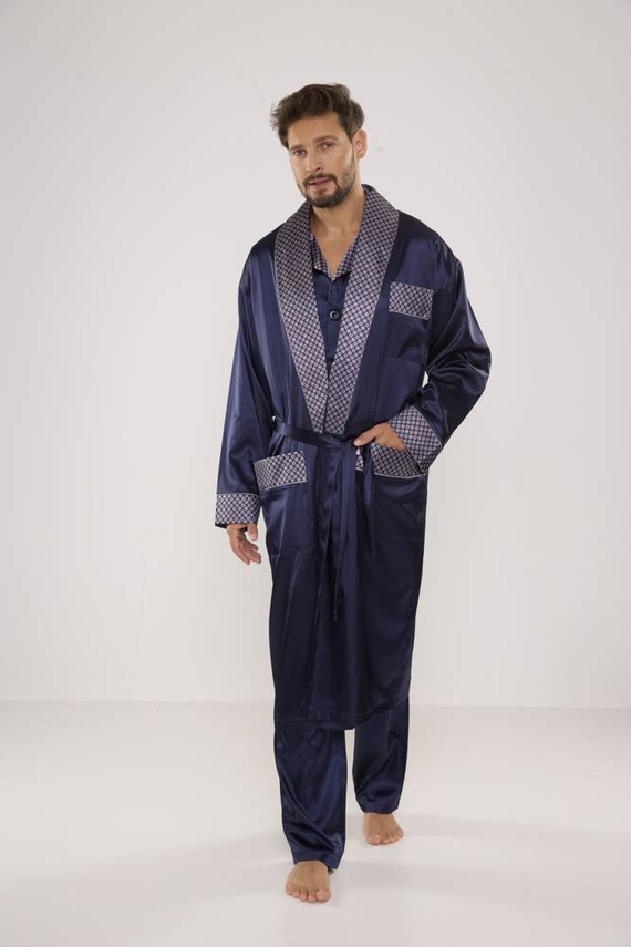 939 Herren Schlafanzug aus Satin - marineblau 