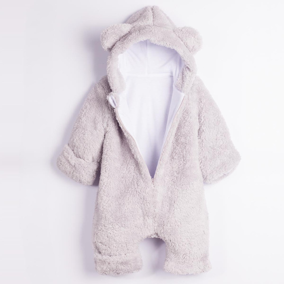 228269 Nicol FARMA Babystrampler mit Kapuze, Bär, grau, Baumwolle