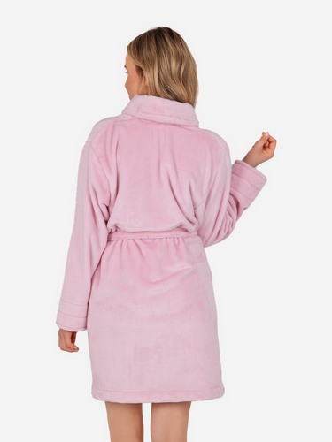 Olivia Kurzer Fleece-Bademantel für Damen von ByShelly – hellrosa