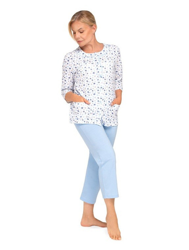 Damenpyjama 201 Maria II Martel – 100% Baumwolle, Blumenmuster, 3/4-Ärmel, 3/4-Hose