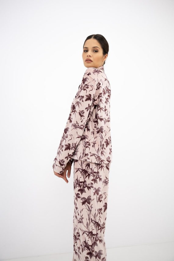 Sensis Thalia Damen Velours-Pyjama mit Knöpfen, lang, rosa