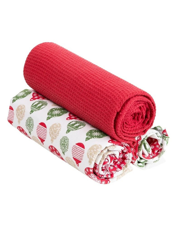 Moraj MRB1500-003 Küchentücher 3er-Set Baumwolle rot, Motiv Tannenbaum