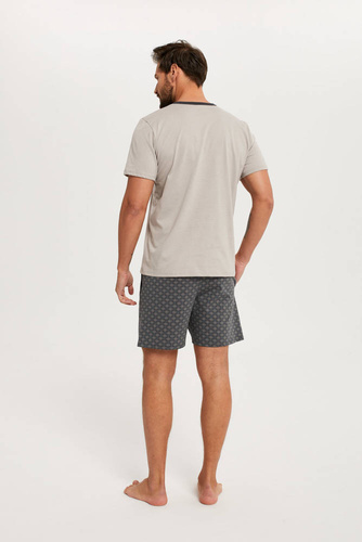 Abel Herren Kurzarm-Pyjama, Shorts Italian Fashion - beige/print