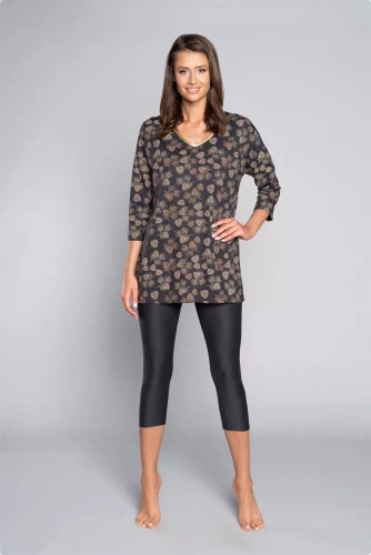 Pinnia Damen Schlafanzug mit 3/4 Ärmeln, 3/4 Hose Italian Fashion - print/graphite 