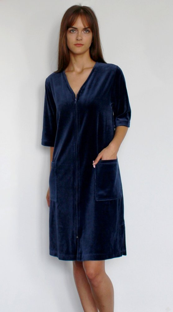 431 Velours Damenbademantel Forex - marineblau