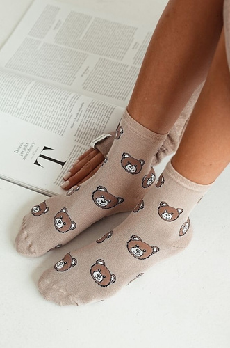 0200-009 Teddy Bears Heads Damensocken Milena beige