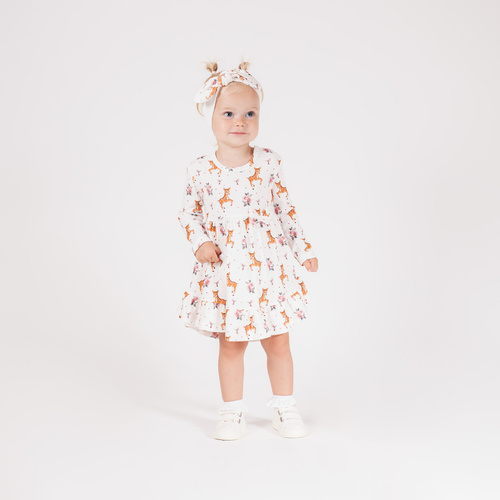 216166 Lala – Nicol Mädchenkleid, Baumwolle, lange Ärmel, Rehkitz