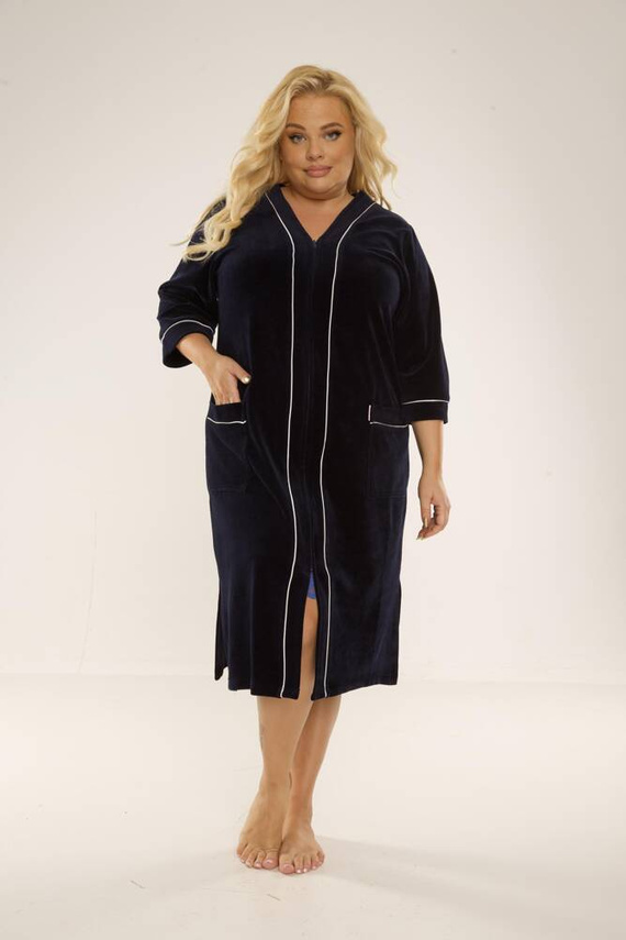 974 / 352 Velours Damenbademantel Forex - marineblau