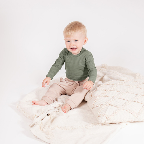 218097 Yogi Bear Baby-Body Nicol – Baumwolle, lange Ärmel, Khaki-Farbe