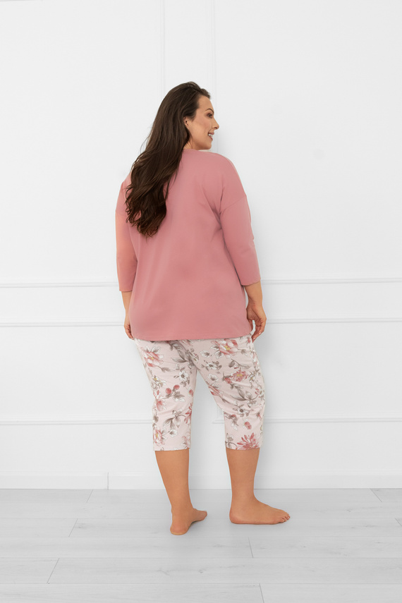 Damen Schlafanzug Akita - Baumwolle, 3/4 Ärmel und 3/4 Hose, Blumenmuster Italian Fashion