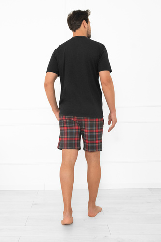 Rusoli Herren Schlafanzug Italian Fashion dunkel melange - karierte Baumwolle kurz bequem