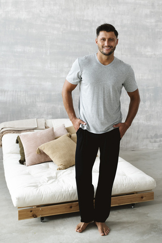 Dallas Herren Kurzarm-Pyjama, lange Hose Italian Fashion- melange/schwarz