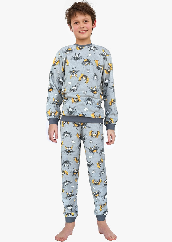 Jungenpyjama Cornette Bat 2 264/182, 263/182 grau – Baumwolle, lange Ärmel, Fledermausmuster