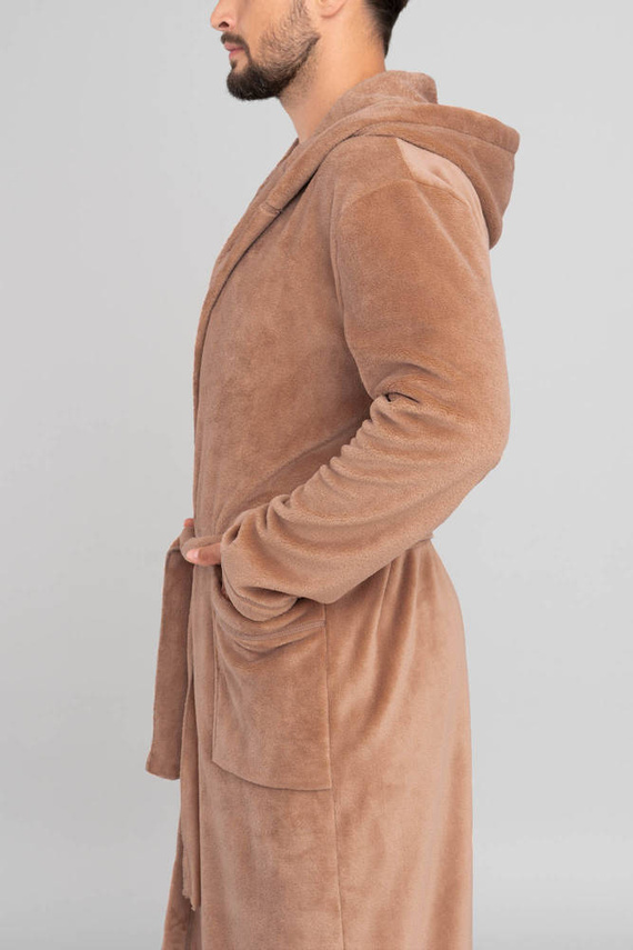 Mimas Herren Bademantel mit Kapuze Italian Fashion- camel 