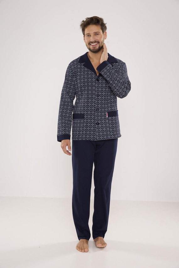 538 Carlo Herren Schlafanzug De lafense - navy blau + quadratisch