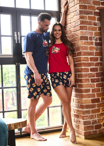 628/432 Teddy Cornette Damenpyjama – Weihnachten, Baumwolle, kurze Ärmel und Hose