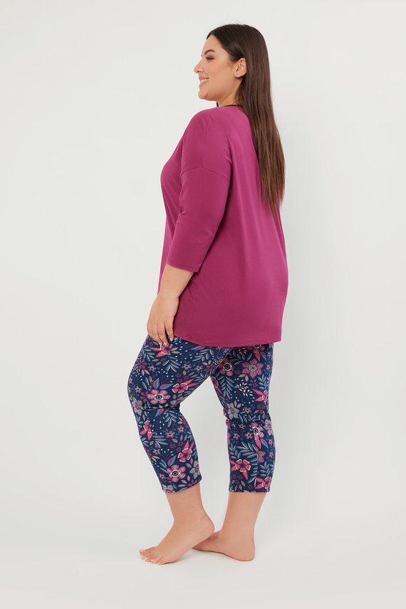 Folk Damen Schlafanzug 3/4 Ärmel, 7/8 Hose Italian Fashion - brombeer/print