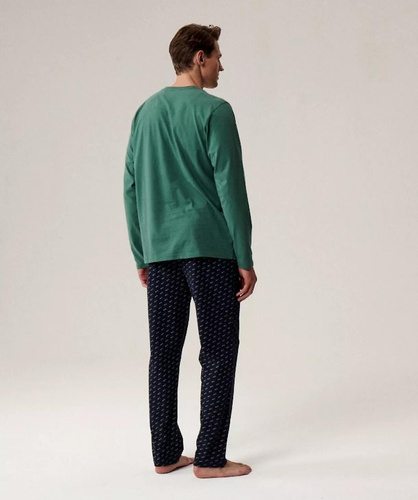 Herrenpyjama NMP-390 Atlantikgrün und Marineblau – Baumwolle, lange Ärmel, bequem und warm für kältere Nächte