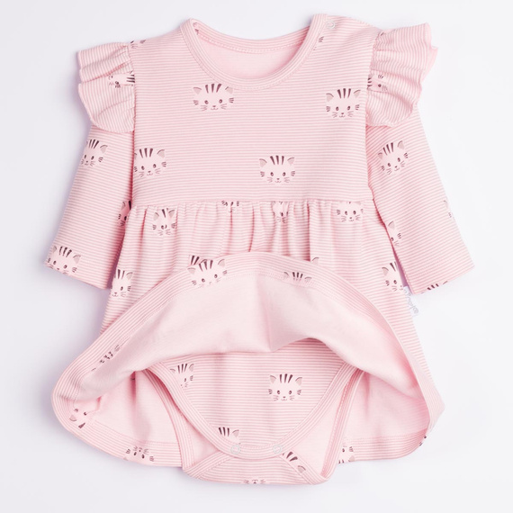 Kleid-Body Nicol Tosia 225159 100% Baumwolle Rosa mit Katzen Langarm