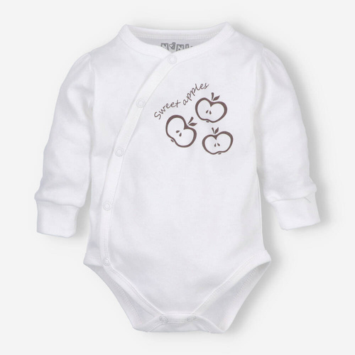 ABN-5292/ECR Happy Apples Nini Umschlag-Body aus ecrufarbener Bio-Baumwolle