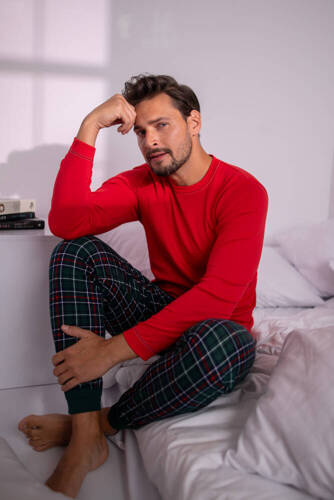 Fogo Herren Schlafanzug langarm, lange Hose Italian Fashion - rot/print