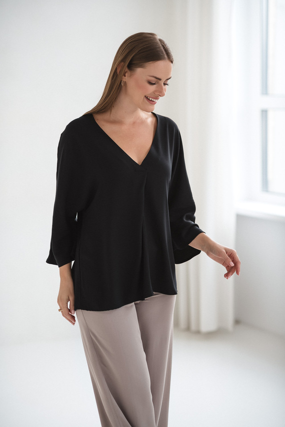 Mamafullness Umstands-Stillbluse Milk&Love, schwarz – Viskose, 3/4-Ärmel, Übergröße