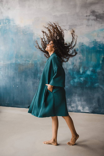 Szlafrok bawełniany wafel Milk&Love ciemna morska zieleń