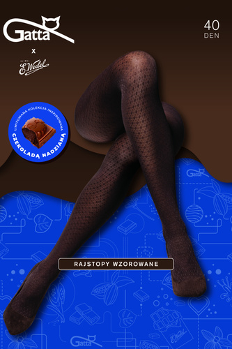 Gatta Wedel wz.03 Strumpfhose 40 den – geometrisches Muster, dunkle Schokolade