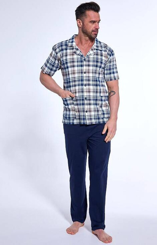 318/54 Cornette Herren-Pyjama mit Reißverschluss, Marineblau