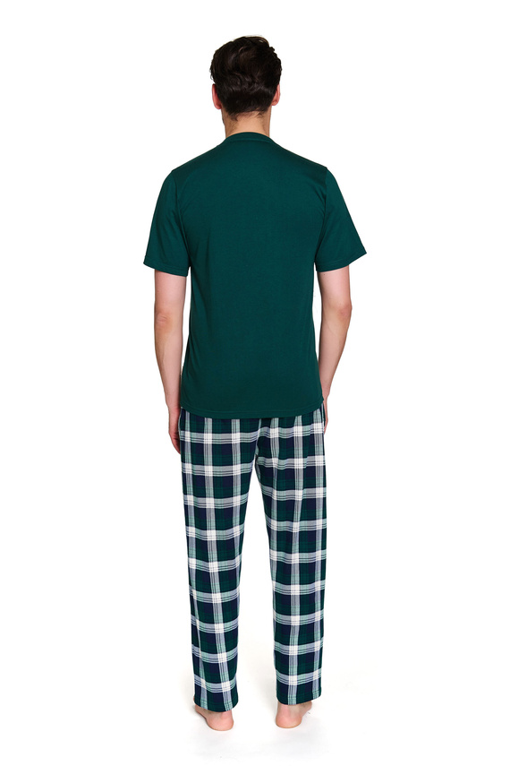 Doctor Nap 7368 – Herren-Baumwollpyjama mit V-Ausschnitt-T-Shirt | 100 % Baumwolle, polnische Produktion – Smaragd