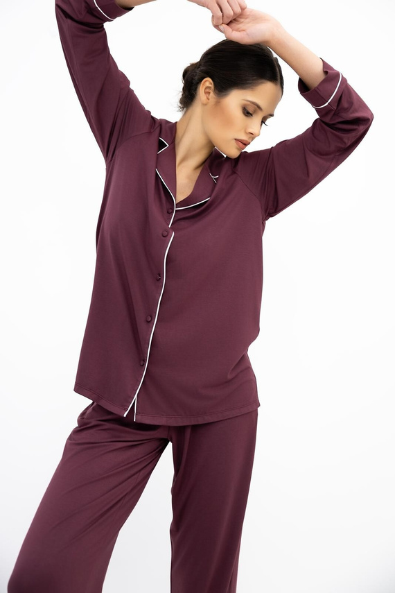 Sensis Vaya Damenpyjama 100% Viskose Dunkelblau mit Blumen und Knöpfen