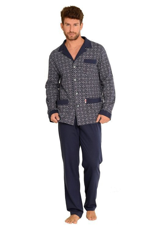 538 Carlo Herren Schlafanzug De lafense - navy blau + quadratisch