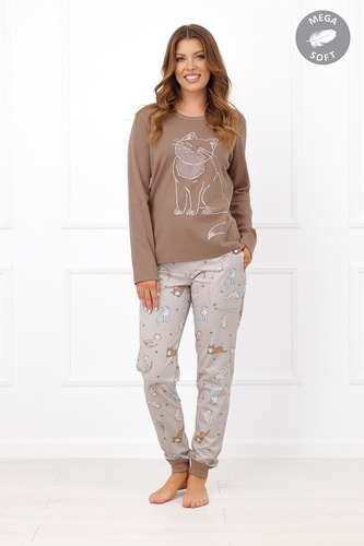 Italian Fashion Filomena Damenpyjama Mega Soft lang Katzen Taschen
