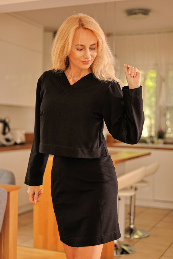 Dallas - Damen-Set: Kleid + Sweatshirt, 95 % Baumwolle 5 % Elasthan | Polnische Marke Mirale – schwarz