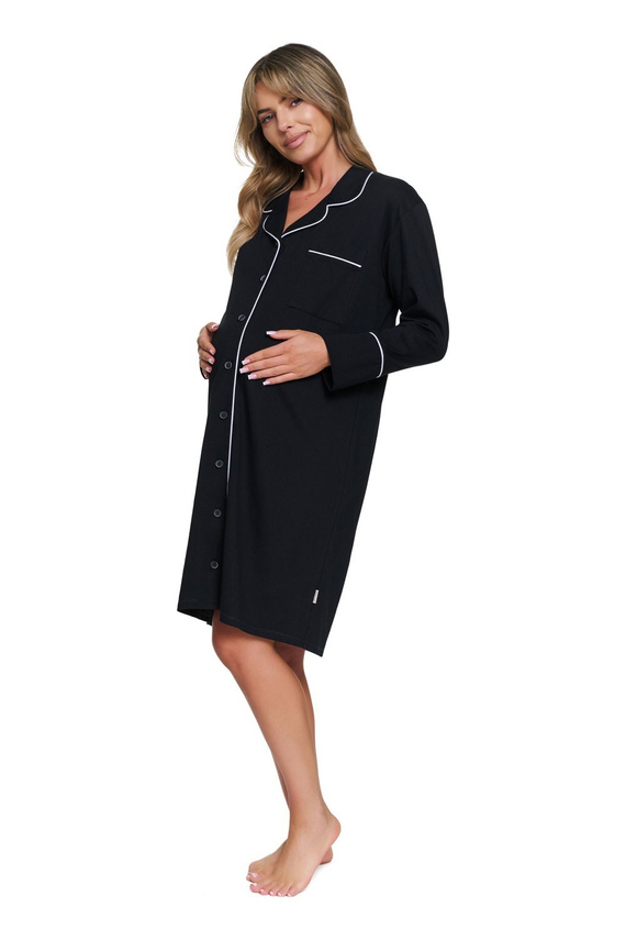 Doctor Nap 7529 Schwarzes Stillnachthemd 100% Baumwolle Langarm