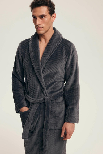 Henderson 43379 Nandu Herrenbademantel, grau – in der Taille gebunden, knielang