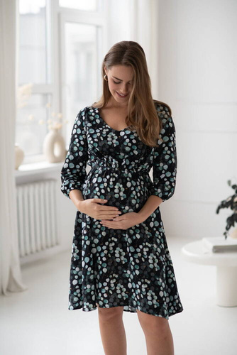 Lovely Dress Midi Umstands- und Stillkleid mit 3/4 Ärmeln Milk&Love mit Eukalyptusblättern