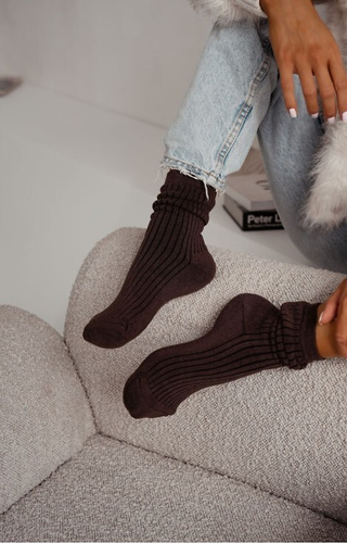 0118-015 Milena Damen-Frottee-Socken, braun – gerippt, warm und bequem