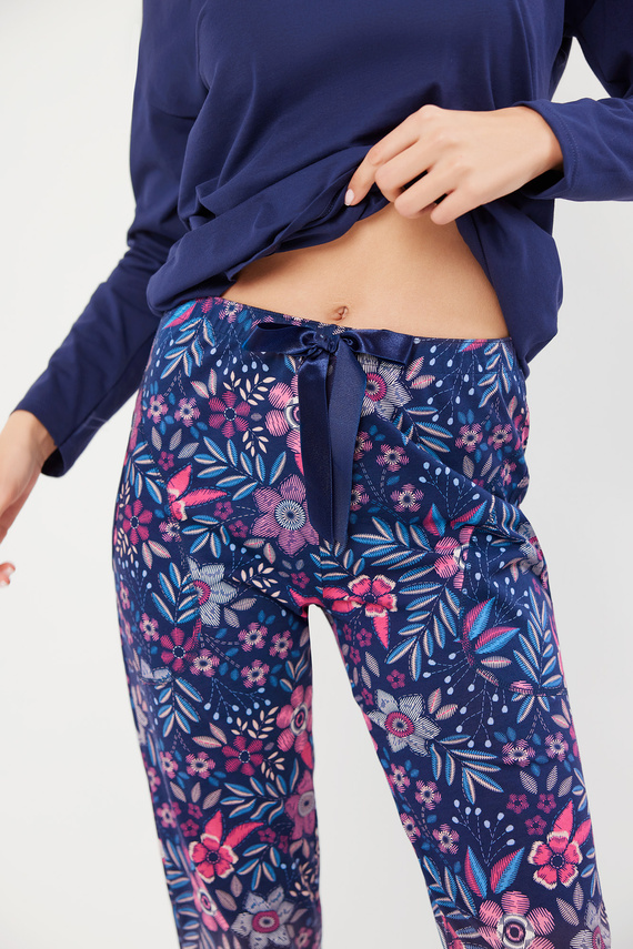 Folk Damen-Schlafanzug langarm, lange Hose Italian Fashion - navy blau/print