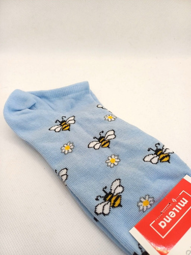Damen Sneakersocken blau 1146-096 Milena Baumwolle mit Bienen- und Blumenmuster