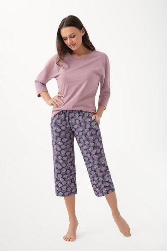 344 Damenpyjama Luna Kakao – Baumwolle, 3/4-Ärmel, bequem und atmungsaktiv