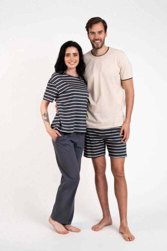 Betty Damen Schlafanzug kurzarm, lange Hose Italian Fashion - graphite/graphite print