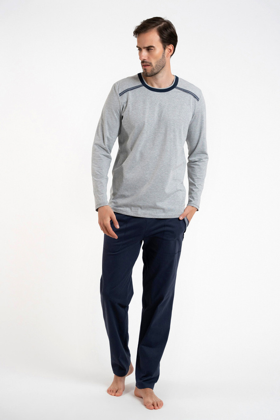 Zbyszek Herren Schlafanzug langarm, lange Hose Italienische Mode - melange