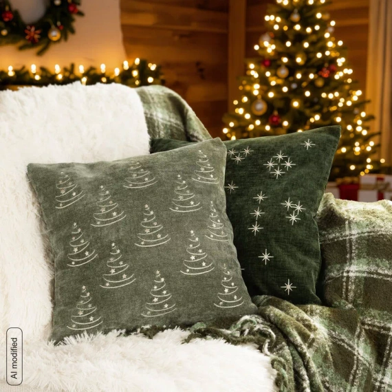 CHP308 Eurofirany Weihnachtskissenbezug 45x45 mit 3D-Pailletten Sternen beige