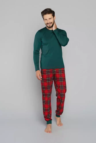 Narvik Herren Schlafanzug mit langen Ärmeln, lange Hose Italian Fashion- grün/print