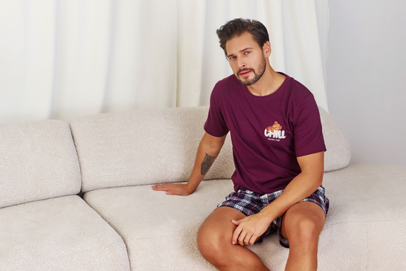 7201 „Chill“ Doctor Nap Herrenpyjama – Burgunderrot