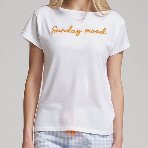 Dana Sorbetto Damen-Pyjama blau – 100 % Baumwolle, kurze Ärmel, karierte Hose, Set