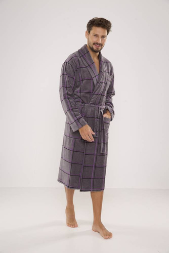 803 / 819 Twin Forex Frottee-Morgenmantel für Herren - grau mit lila Karos (grau kariert)