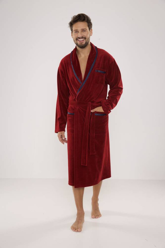 666 Ronaldo Herren Bademantel De Lafense - kastanienbraun